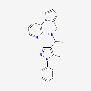 molecular formula C22H23N5 B3816464 1-(5-methyl-1-phenyl-1H-pyrazol-4-yl)-N-{[1-(3-pyridinyl)-1H-pyrrol-2-yl]methyl}ethanamine 