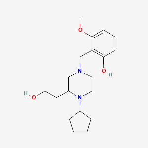 molecular formula C19H30N2O3 B3816496 2-{[4-cyclopentyl-3-(2-hydroxyethyl)-1-piperazinyl]methyl}-3-methoxyphenol 