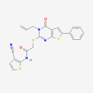 molecular formula C22H16N4O2S3 B381650 N-(3-cyanothiophen-2-yl)-2-(4-oxo-6-phenyl-3-prop-2-enylthieno[2,3-d]pyrimidin-2-yl)sulfanylacetamide 