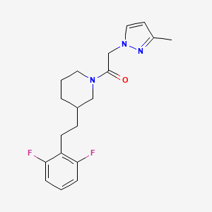 molecular formula C19H23F2N3O B3816584 3-[2-(2,6-difluorophenyl)ethyl]-1-[(3-methyl-1H-pyrazol-1-yl)acetyl]piperidine 