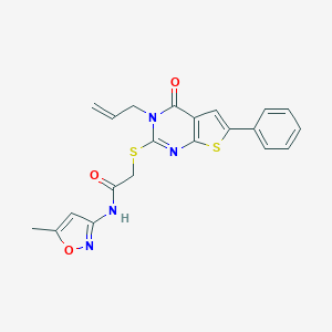 molecular formula C21H18N4O3S2 B381659 N-(5-methyl-1,2-oxazol-3-yl)-2-(4-oxo-6-phenyl-3-prop-2-enylthieno[2,3-d]pyrimidin-2-yl)sulfanylacetamide CAS No. 379247-91-3