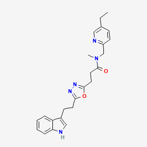 molecular formula C24H27N5O2 B3816594 N-[(5-ethyl-2-pyridinyl)methyl]-3-{5-[2-(1H-indol-3-yl)ethyl]-1,3,4-oxadiazol-2-yl}-N-methylpropanamide 