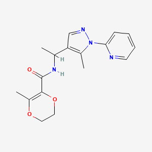 molecular formula C17H20N4O3 B3816629 3-methyl-N-{1-[5-methyl-1-(2-pyridinyl)-1H-pyrazol-4-yl]ethyl}-5,6-dihydro-1,4-dioxine-2-carboxamide 