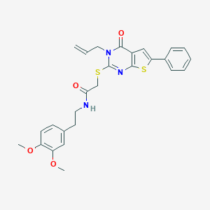 molecular formula C27H27N3O4S2 B381664 2-[(3-allyl-4-oxo-6-phenyl-3,4-dihydrothieno[2,3-d]pyrimidin-2-yl)sulfanyl]-N-[2-(3,4-dimethoxyphenyl)ethyl]acetamide 