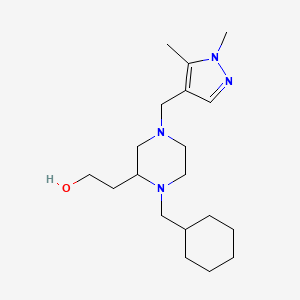 molecular formula C19H34N4O B3816642 2-{1-(cyclohexylmethyl)-4-[(1,5-dimethyl-1H-pyrazol-4-yl)methyl]-2-piperazinyl}ethanol 