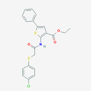 molecular formula C21H18ClNO3S2 B381665 Ethyl 2-({[(4-chlorophenyl)sulfanyl]acetyl}amino)-5-phenyl-3-thiophenecarboxylate 