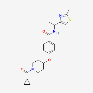 molecular formula C22H27N3O3S B3816683 4-{[1-(cyclopropylcarbonyl)-4-piperidinyl]oxy}-N-[1-(2-methyl-1,3-thiazol-4-yl)ethyl]benzamide 