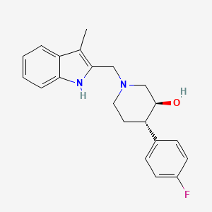 molecular formula C21H23FN2O B3816692 (3S*,4S*)-4-(4-fluorophenyl)-1-[(3-methyl-1H-indol-2-yl)methyl]piperidin-3-ol 