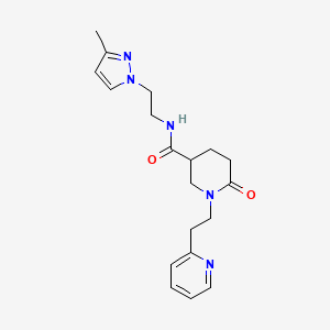 molecular formula C19H25N5O2 B3816728 N-[2-(3-methyl-1H-pyrazol-1-yl)ethyl]-6-oxo-1-[2-(2-pyridinyl)ethyl]-3-piperidinecarboxamide 