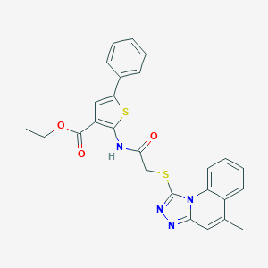 molecular formula C26H22N4O3S2 B381677 Ethyl 2-({[(5-methyl[1,2,4]triazolo[4,3-a]quinolin-1-yl)sulfanyl]acetyl}amino)-5-phenyl-3-thiophenecarboxylate 