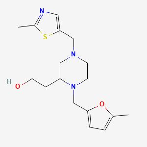molecular formula C17H25N3O2S B3816770 2-{1-[(5-methyl-2-furyl)methyl]-4-[(2-methyl-1,3-thiazol-5-yl)methyl]-2-piperazinyl}ethanol 
