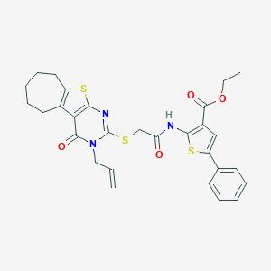 ethyl 2-({[(3-allyl-4-oxo-3,5,6,7,8,9-hexahydro-4H-cyclohepta[4,5]thieno[2,3-d]pyrimidin-2-yl)sulfanyl]acetyl}amino)-5-phenyl-3-thiophenecarboxylate