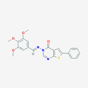 molecular formula C22H19N3O4S B381686 6-phenyl-3-[(3,4,5-trimethoxybenzylidene)amino]thieno[2,3-d]pyrimidin-4(3H)-one 