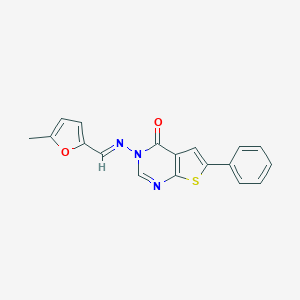 molecular formula C18H13N3O2S B381691 3-{[(5-methyl-2-furyl)methylene]amino}-6-phenylthieno[2,3-d]pyrimidin-4(3H)-one 