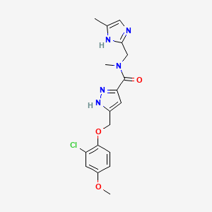 molecular formula C18H20ClN5O3 B3816912 5-[(2-chloro-4-methoxyphenoxy)methyl]-N-methyl-N-[(4-methyl-1H-imidazol-2-yl)methyl]-1H-pyrazole-3-carboxamide 