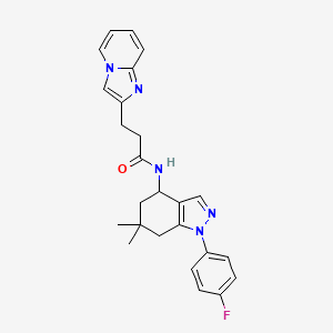 molecular formula C25H26FN5O B3816916 N-[1-(4-fluorophenyl)-6,6-dimethyl-4,5,6,7-tetrahydro-1H-indazol-4-yl]-3-imidazo[1,2-a]pyridin-2-ylpropanamide 