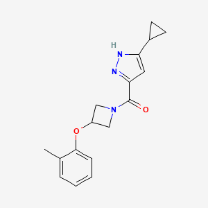 molecular formula C17H19N3O2 B3816932 3-cyclopropyl-5-{[3-(2-methylphenoxy)azetidin-1-yl]carbonyl}-1H-pyrazole 