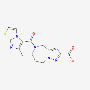 molecular formula C16H17N5O3S B3816940 methyl 5-[(6-methylimidazo[2,1-b][1,3]thiazol-5-yl)carbonyl]-5,6,7,8-tetrahydro-4H-pyrazolo[1,5-a][1,4]diazepine-2-carboxylate 
