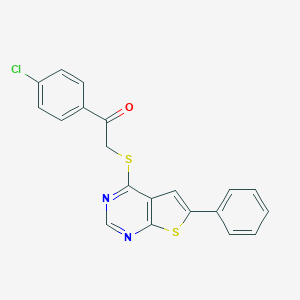 molecular formula C20H13ClN2OS2 B381706 1-(4-Chlorophenyl)-2-(6-phenylthieno[2,3-d]pyrimidin-4-yl)sulfanylethanone CAS No. 380179-75-9