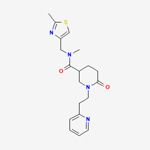 molecular formula C19H24N4O2S B3817096 N-methyl-N-[(2-methyl-1,3-thiazol-4-yl)methyl]-6-oxo-1-[2-(2-pyridinyl)ethyl]-3-piperidinecarboxamide 
