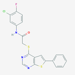 molecular formula C20H13ClFN3OS2 B381710 N-(3-chloro-4-fluorophenyl)-2-[(6-phenylthieno[2,3-d]pyrimidin-4-yl)sulfanyl]acetamide 