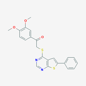 molecular formula C22H18N2O3S2 B381715 1-(3,4-Dimethoxyphenyl)-2-[(6-phenylthieno[2,3-d]pyrimidin-4-yl)sulfanyl]ethanone 