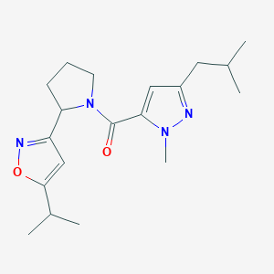 molecular formula C19H28N4O2 B3817150 3-{1-[(3-isobutyl-1-methyl-1H-pyrazol-5-yl)carbonyl]pyrrolidin-2-yl}-5-isopropylisoxazole 