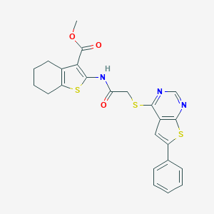 molecular formula C24H21N3O3S3 B381717 Methyl 2-({[(6-phenylthieno[2,3-d]pyrimidin-4-yl)sulfanyl]acetyl}amino)-4,5,6,7-tetrahydro-1-benzothiophene-3-carboxylate 