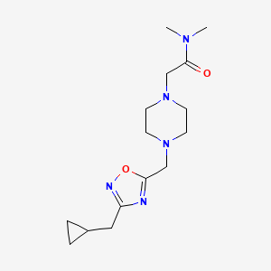 molecular formula C15H25N5O2 B3817210 2-(4-{[3-(cyclopropylmethyl)-1,2,4-oxadiazol-5-yl]methyl}-1-piperazinyl)-N,N-dimethylacetamide 