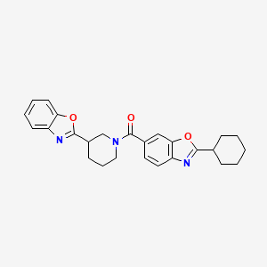 molecular formula C26H27N3O3 B3817268 6-{[3-(1,3-benzoxazol-2-yl)-1-piperidinyl]carbonyl}-2-cyclohexyl-1,3-benzoxazole 