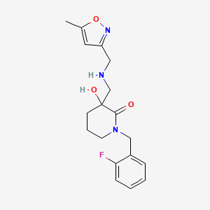 molecular formula C18H22FN3O3 B3817365 1-(2-fluorobenzyl)-3-hydroxy-3-({[(5-methyl-3-isoxazolyl)methyl]amino}methyl)-2-piperidinone 