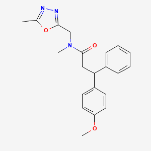 molecular formula C21H23N3O3 B3817504 3-(4-methoxyphenyl)-N-methyl-N-[(5-methyl-1,3,4-oxadiazol-2-yl)methyl]-3-phenylpropanamide 