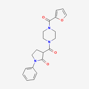 molecular formula C20H21N3O4 B3817517 3-{[4-(2-furoyl)-1-piperazinyl]carbonyl}-1-phenyl-2-pyrrolidinone 