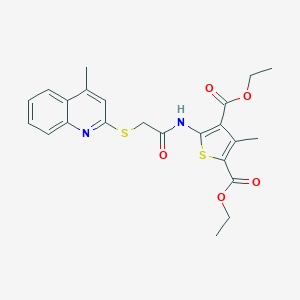 molecular formula C23H24N2O5S2 B381761 Diethyl 3-methyl-5-({[(4-methyl-2-quinolinyl)sulfanyl]acetyl}amino)-2,4-thiophenedicarboxylate 