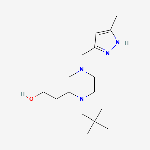 molecular formula C16H30N4O B3817650 2-{1-(2,2-dimethylpropyl)-4-[(3-methyl-1H-pyrazol-5-yl)methyl]-2-piperazinyl}ethanol 