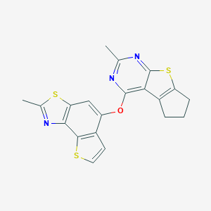 molecular formula C20H15N3OS3 B381767 2-Methyl-5-[(10-methyl-7-thia-9,11-diazatricyclo[6.4.0.02,6]dodeca-1(12),2(6),8,10-tetraen-12-yl)oxy]thieno[2,3-e][1,3]benzothiazole CAS No. 315694-50-9