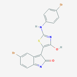 molecular formula C17H9Br2N3O2S B381769 5-bromo-3-{2-[(4-bromophenyl)imino]-4-oxo-1,3-thiazolidin-5-ylidene}-1,3-dihydro-2H-indol-2-one 