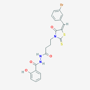 molecular formula C21H18BrN3O4S2 B381770 N'-{4-[5-(3-bromobenzylidene)-4-oxo-2-thioxo-1,3-thiazolidin-3-yl]butanoyl}-2-hydroxybenzohydrazide 