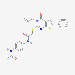 molecular formula C25H22N4O3S2 B381775 N-[4-(acetylamino)phenyl]-2-[(3-allyl-4-oxo-6-phenyl-3,4-dihydrothieno[2,3-d]pyrimidin-2-yl)sulfanyl]acetamide 
