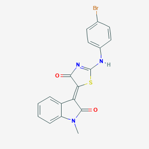 molecular formula C18H12BrN3O2S B381777 (5Z)-2-(4-bromoanilino)-5-(1-methyl-2-oxoindol-3-ylidene)-1,3-thiazol-4-one 