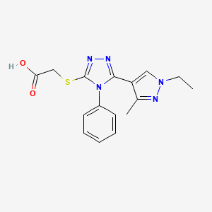 molecular formula C16H17N5O2S B3817822 {[5-(1-ethyl-3-methyl-1H-pyrazol-4-yl)-4-phenyl-4H-1,2,4-triazol-3-yl]thio}acetic acid 
