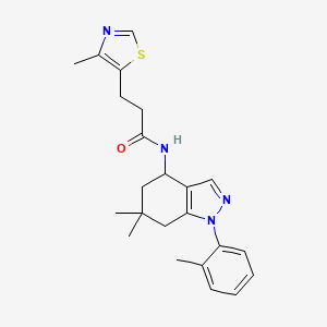molecular formula C23H28N4OS B3817835 N-[6,6-dimethyl-1-(2-methylphenyl)-4,5,6,7-tetrahydro-1H-indazol-4-yl]-3-(4-methyl-1,3-thiazol-5-yl)propanamide 
