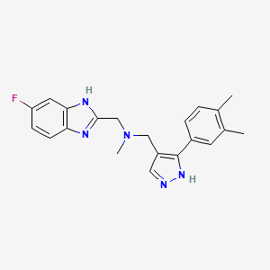 molecular formula C21H22FN5 B3817838 1-[3-(3,4-dimethylphenyl)-1H-pyrazol-4-yl]-N-[(6-fluoro-1H-benzimidazol-2-yl)methyl]-N-methylmethanamine 