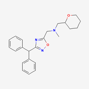 molecular formula C23H27N3O2 B3817846 1-[3-(diphenylmethyl)-1,2,4-oxadiazol-5-yl]-N-methyl-N-(tetrahydro-2H-pyran-2-ylmethyl)methanamine 