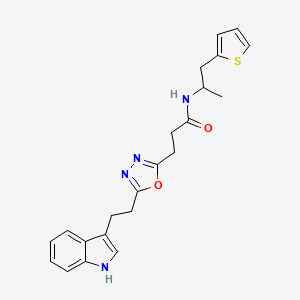 molecular formula C22H24N4O2S B3817899 3-{5-[2-(1H-indol-3-yl)ethyl]-1,3,4-oxadiazol-2-yl}-N-[1-methyl-2-(2-thienyl)ethyl]propanamide 