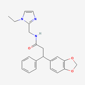 molecular formula C22H23N3O3 B3817908 3-(1,3-benzodioxol-5-yl)-N-[(1-ethyl-1H-imidazol-2-yl)methyl]-3-phenylpropanamide 