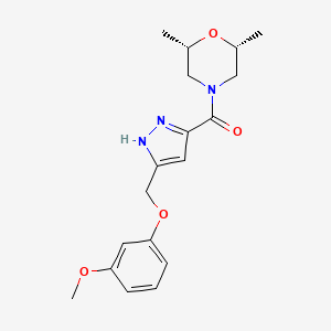 molecular formula C18H23N3O4 B3817993 (2R*,6S*)-4-({5-[(3-methoxyphenoxy)methyl]-1H-pyrazol-3-yl}carbonyl)-2,6-dimethylmorpholine 