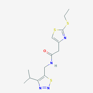 molecular formula C13H18N4OS3 B3818040 2-[2-(ethylthio)-1,3-thiazol-4-yl]-N-[(4-isopropyl-1,2,3-thiadiazol-5-yl)methyl]acetamide 