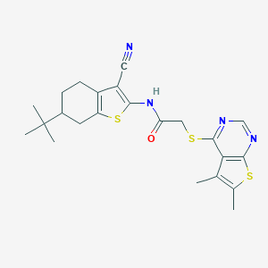 molecular formula C23H26N4OS3 B381812 N-(6-tert-butyl-3-cyano-4,5,6,7-tetrahydro-1-benzothiophen-2-yl)-2-(5,6-dimethylthieno[2,3-d]pyrimidin-4-yl)sulfanylacetamide CAS No. 379244-07-2