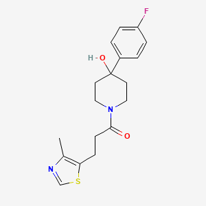 molecular formula C18H21FN2O2S B3818241 4-(4-fluorophenyl)-1-[3-(4-methyl-1,3-thiazol-5-yl)propanoyl]piperidin-4-ol 